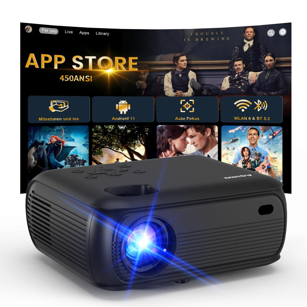Mini Beamer mit WLAN und Bluetooth, 1080P Native, 4K-Unterstützung, Premium-Lautsprecher, Smart Andr