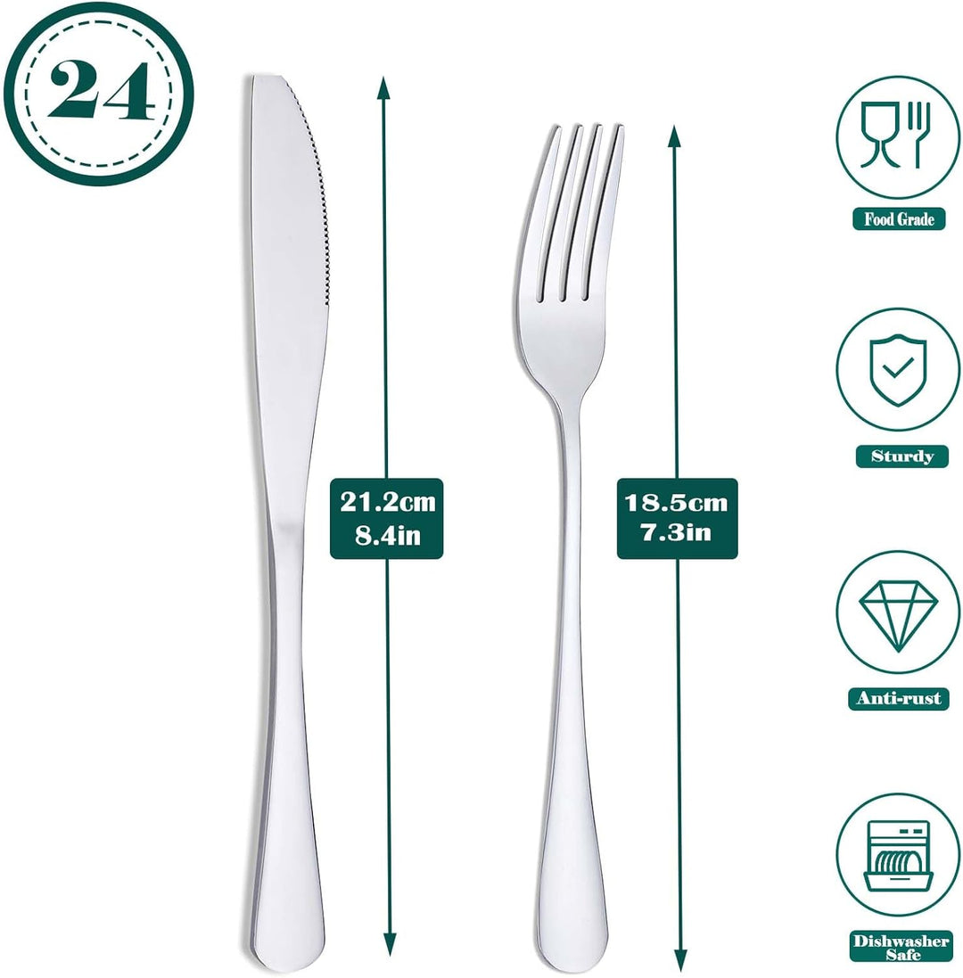 24 Stück Messer und Gabelsets, Besteck Set 12 Personen, Gabeln 12 Stück/Tafelmesser 12 Stück, Spülma