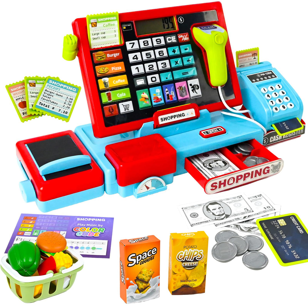 Joellfuner Elektronische Spielzeug Kasse mit Rechnerfunktion, Registrierkasse Supermarktkasse Spielz