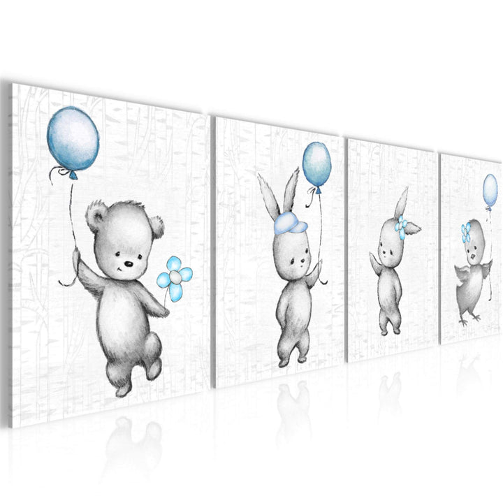 Runa Art Bilder Set 4 Teilig Kinderzimmer Tiere Wandbilder XXL Babyzimmer Spielzimmer 160 x 50 cm Bl