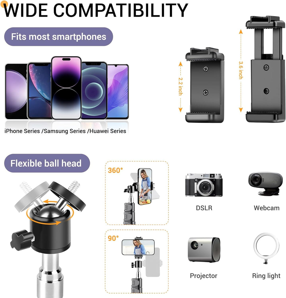 Victiv 224cm Hoch Handy Stativ, Schwerlast Flexibel Overhead Stativ für Kamera mit 35cm Verstellbare