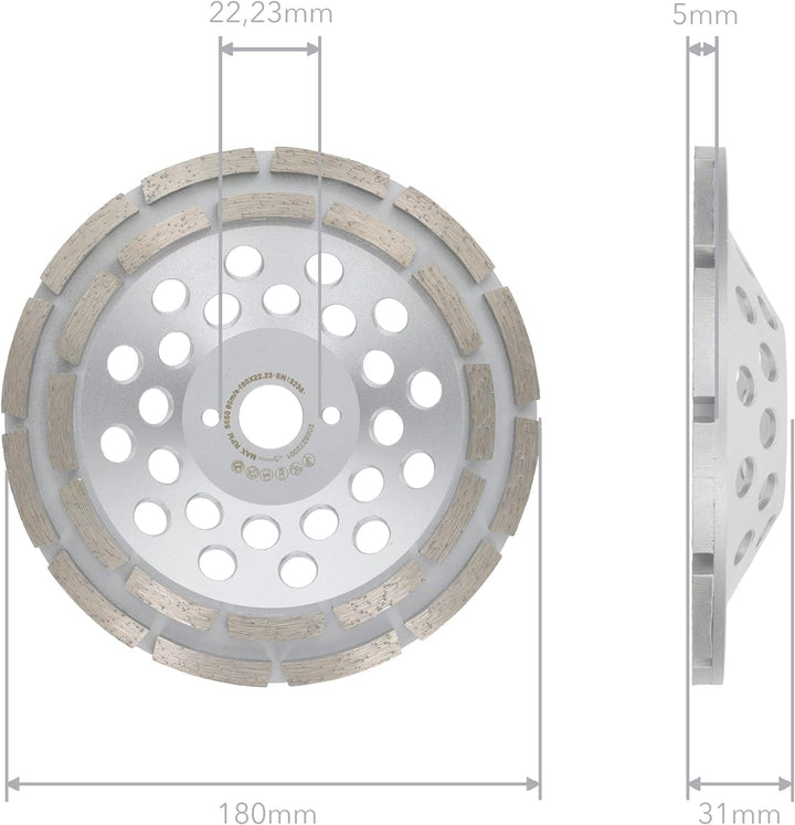 PRODIAMANT Diamant-Schleiftopf 180mm Beton universal 180 mm x 22,2 mm Schleifteller doppelreihig Bau