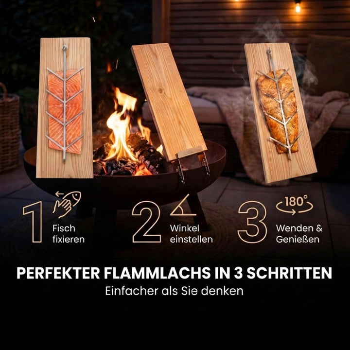 Flammlachsbrett 4er Set, Räucherbrett, Flammlachs Brett aus dt. Lärche. Geeignet für Feuerschalen,Ou
