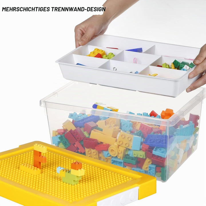 Aufbewahrungsbox Spielzeug mit Deckel &amp; AbnehmbaresTablett &amp; Bauplatte,Spielzeug Box aus PP,Aufbewah