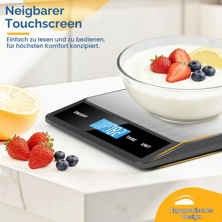 Zivacate 15kg Digitale Küchenwaage, 1g Präzision, Küchenwaage mit LCD Display, Grosse Edelstahl Wieg