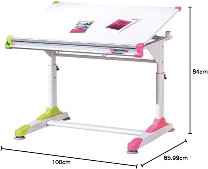 Schreibtisch mit höhenverstellbarer Kippplatte und Ablagefach aus MDF und Metall Weiss, Pink, Grün S