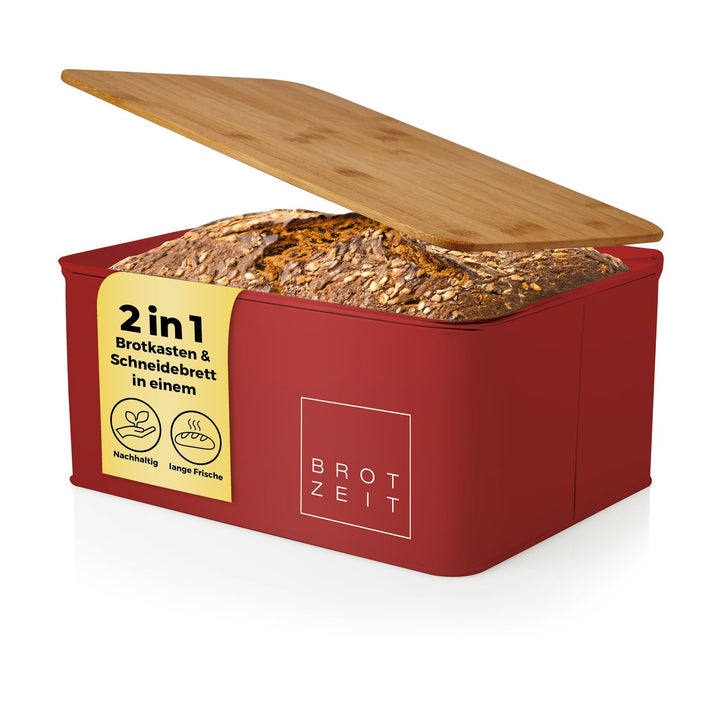 Lumaland Cuisine Brotkasten | Brotdose aus Metall mit Bambus Deckel | Brotbox rechteckig 30,5 x 23,5