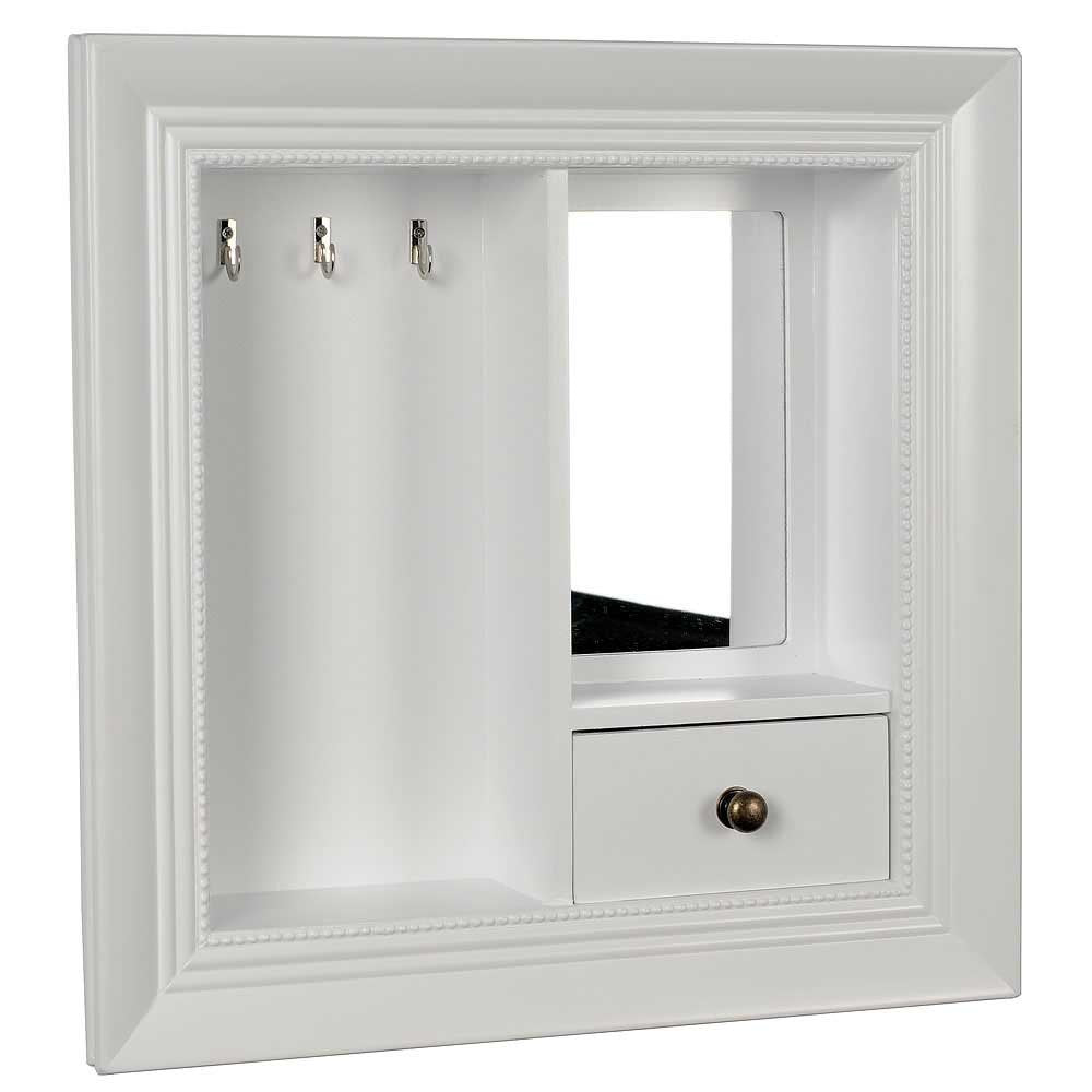 HAB & GUT -JB004- Wandkonsole mit Spiegel und Schublade für Schmuck in weiss 40x40, Utensilo Schmuck