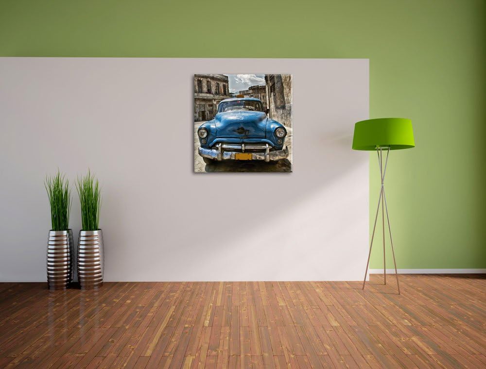 Pixxprint Blaue Schönheit in Cuba 70x70cm Leinwandbild Wandbild Kunstdruck, 70x70
