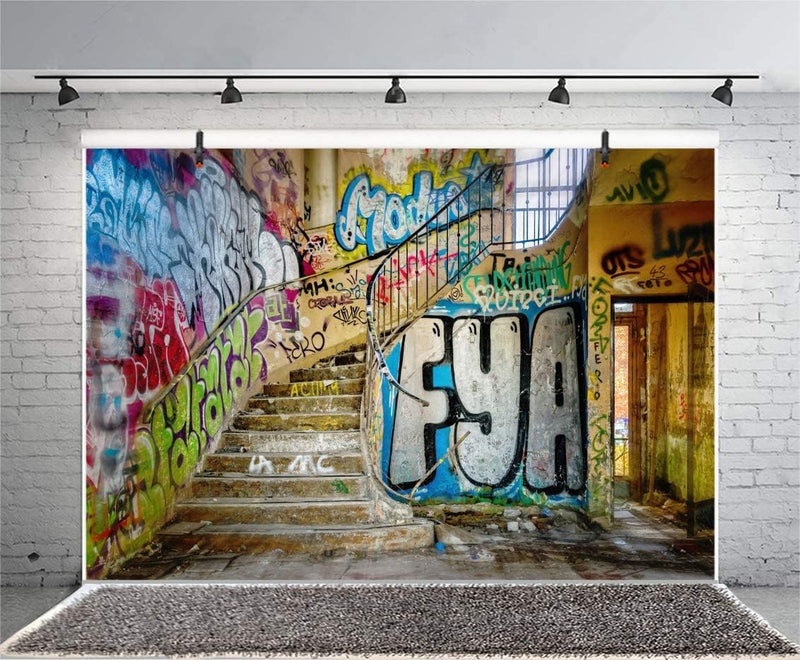 Renaiss 1.8x1.2m Urban Street Graffiti Wand Fotografie Hintergrund Retro Verlassene Schulgebäude Fot