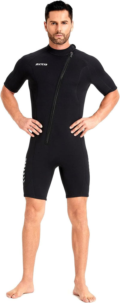 ZCCO Herren Shorty Neoprenanzuge 3 mm Neopren Damen Frontreissverschluss Tauchanzug zum Tauchen Schw