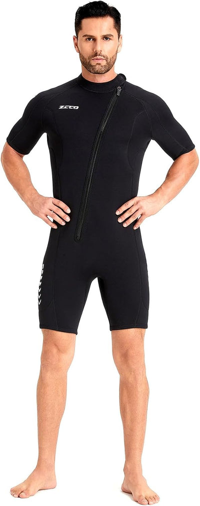 ZCCO Herren Shorty Neoprenanzuge 3 mm Neopren Damen Frontreissverschluss Tauchanzug zum Tauchen Schw