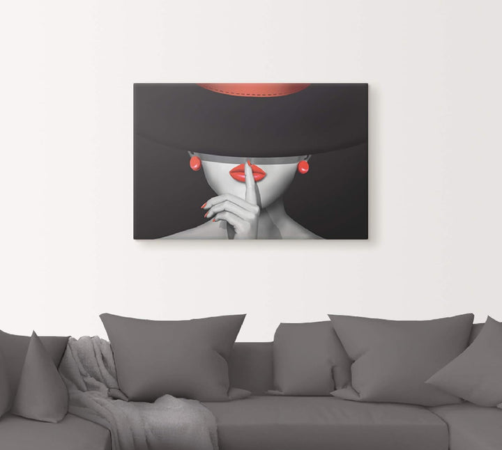 ARTland Leinwandbilder Wandbild Bild auf Leinwand 60x40 cm Wanddeko Frau Lady Stil Lippenstift Beaut