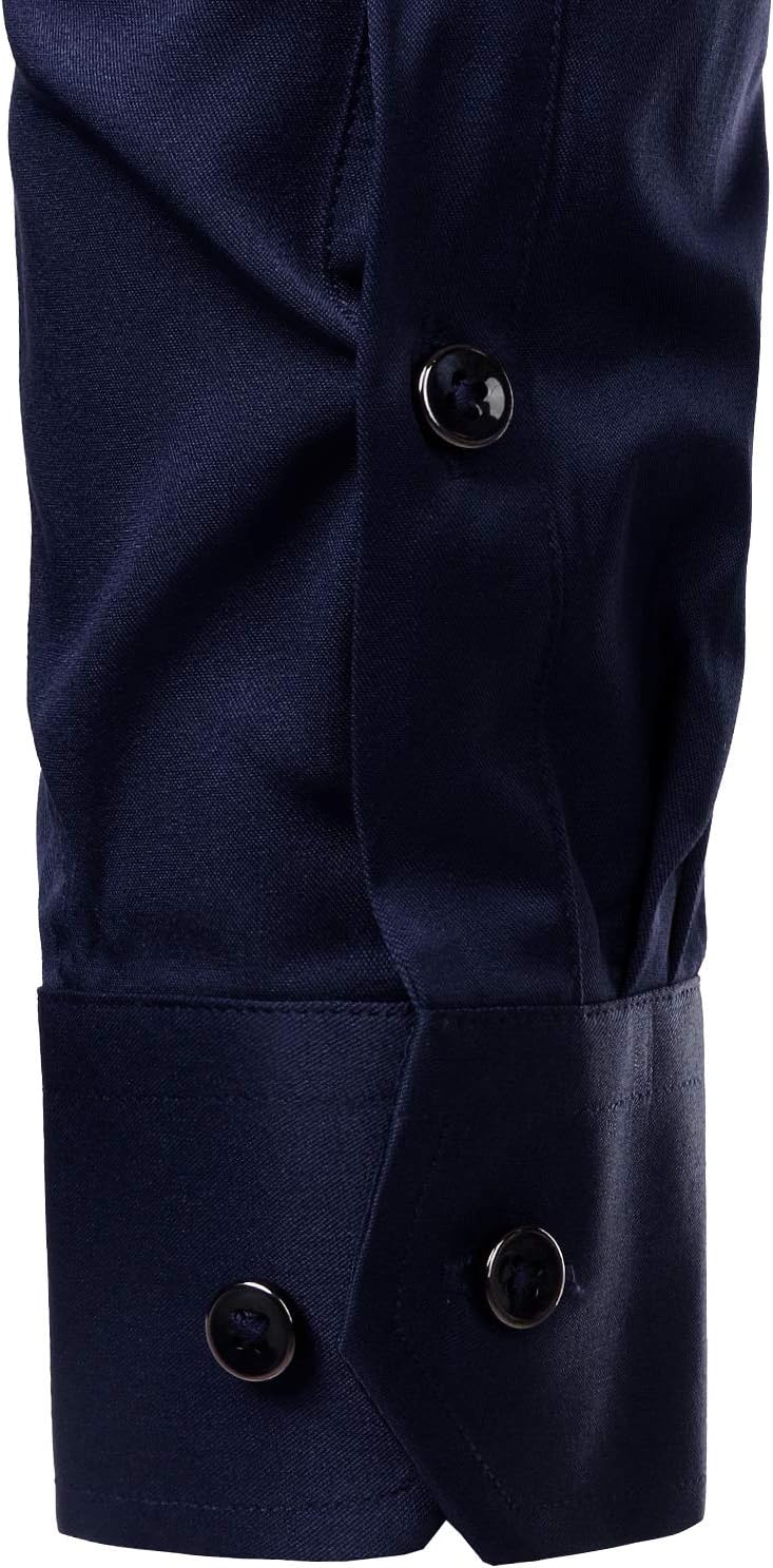 PARKLEES Herren Tailliert Freizeit Langarm Hemd Businesshemd für Hochzeit Business M Navy, M Navy