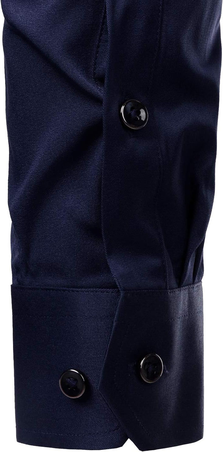 PARKLEES Herren Tailliert Freizeit Langarm Hemd Businesshemd für Hochzeit Business M Navy, M Navy