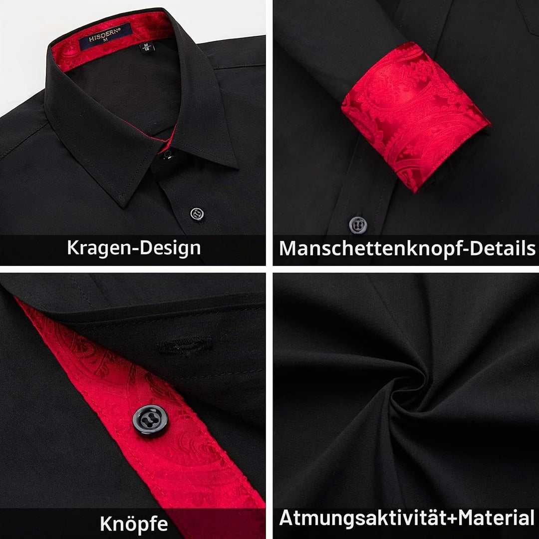 HISDERN Herrenhemd, langärmelig, Knopfleiste, Freizeithemden für Herren, Innenkontrast, formell, Bus