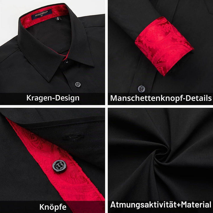 HISDERN Herrenhemd, langärmelig, Knopfleiste, Freizeithemden für Herren, Innenkontrast, formell, Bus