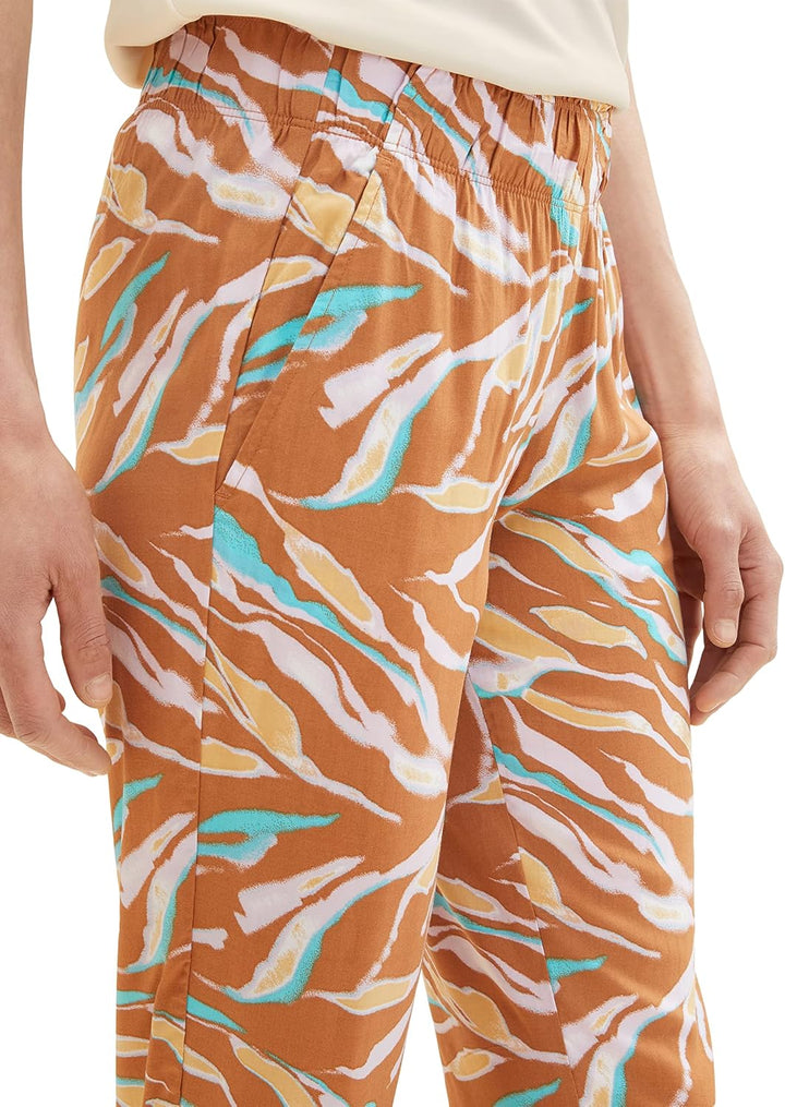 TOM TAILOR Damen Loose Fit Stoffhose 1036632 38W / 28L 31758 - Brown Abstract Leaf Design, 38W / 28L