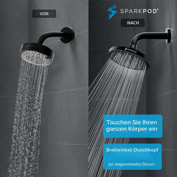SparkPod Fixed Shower Head - High Pressure Rain - Luxury Modern Look - Easy Tool Free Installation -