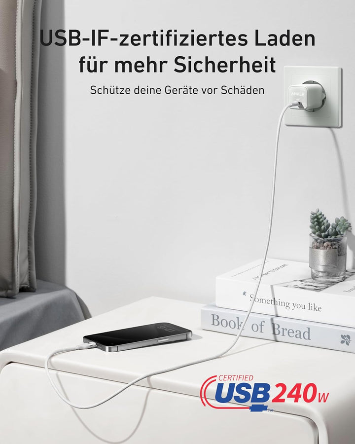 Anker Nano 240W USB C auf USB C Kabel, [1 Stück 0,9m] PD 3.0 Schnellladekabel USB C Kable, flexibel