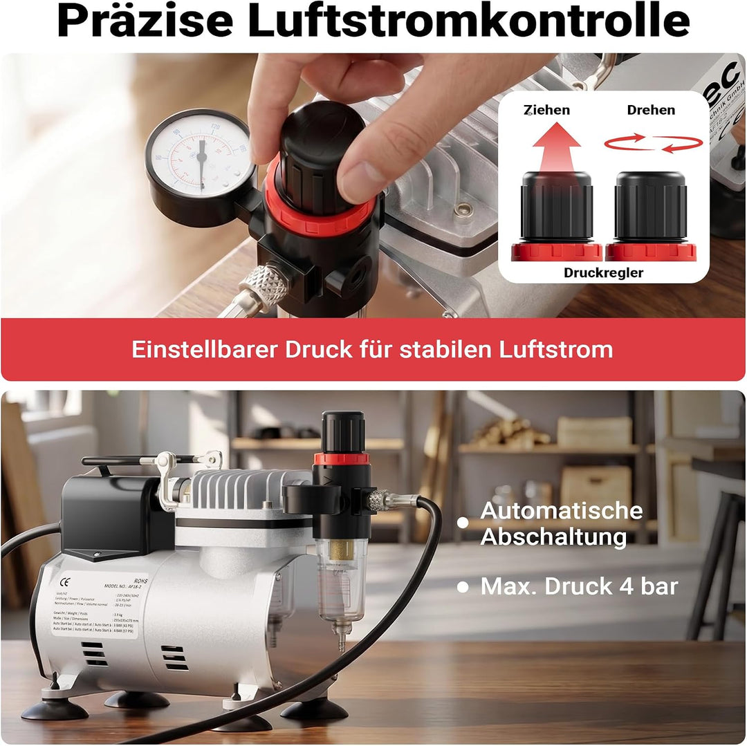 Airbrush Kompressor AF18-2 Membrankompressor 4 bar Abschaltautomatik Manometer