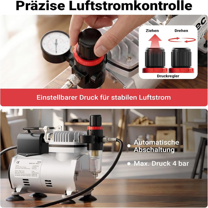 Airbrush Kompressor AF18-2 Membrankompressor 4 bar Abschaltautomatik Manometer