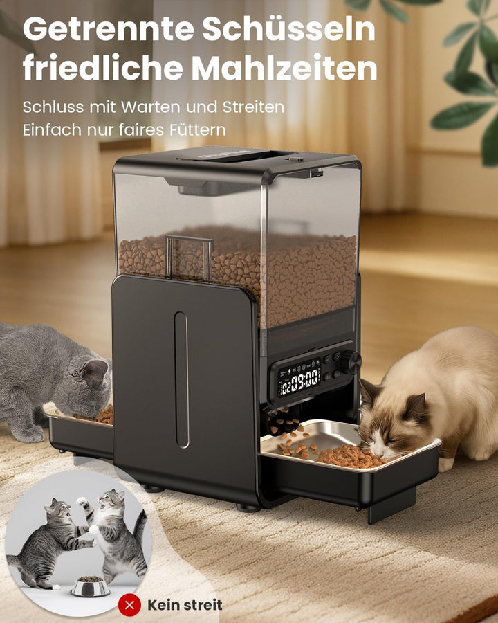 Futterautomat Katze für 2 Katzen, 5L/20 Tassen Katzenfutter Automat mit verstellbaren Schalen, Abneh