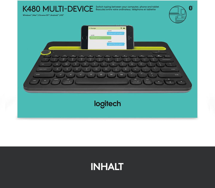 Logitech K480 Kabellose Multi-Device Tastatur für Windows, macOS, iPadOS, Android oder Chrome OS, Bl