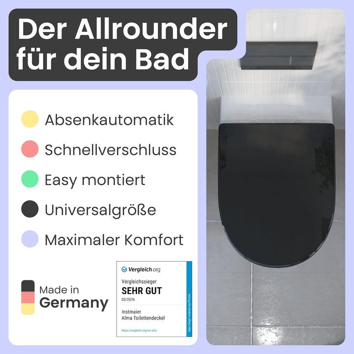 instmaier | D-Form | Toilettendeckel mit Absenkautomatik | schwarz glänzend | Made in Germany | Toil