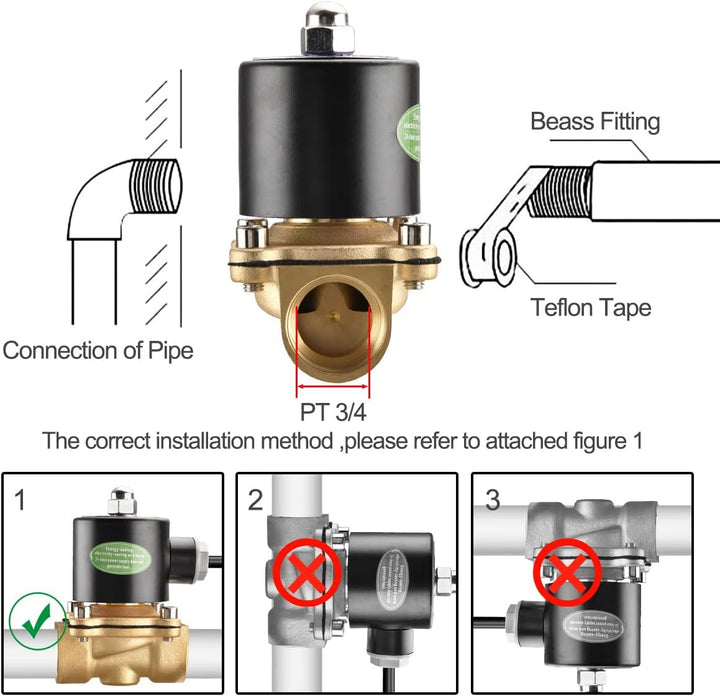 Heschen Messing Elektrisches Magnetventil, 2W-200-20J, PT3/4'', DC12V, Direct Action Wasser Air, Nor