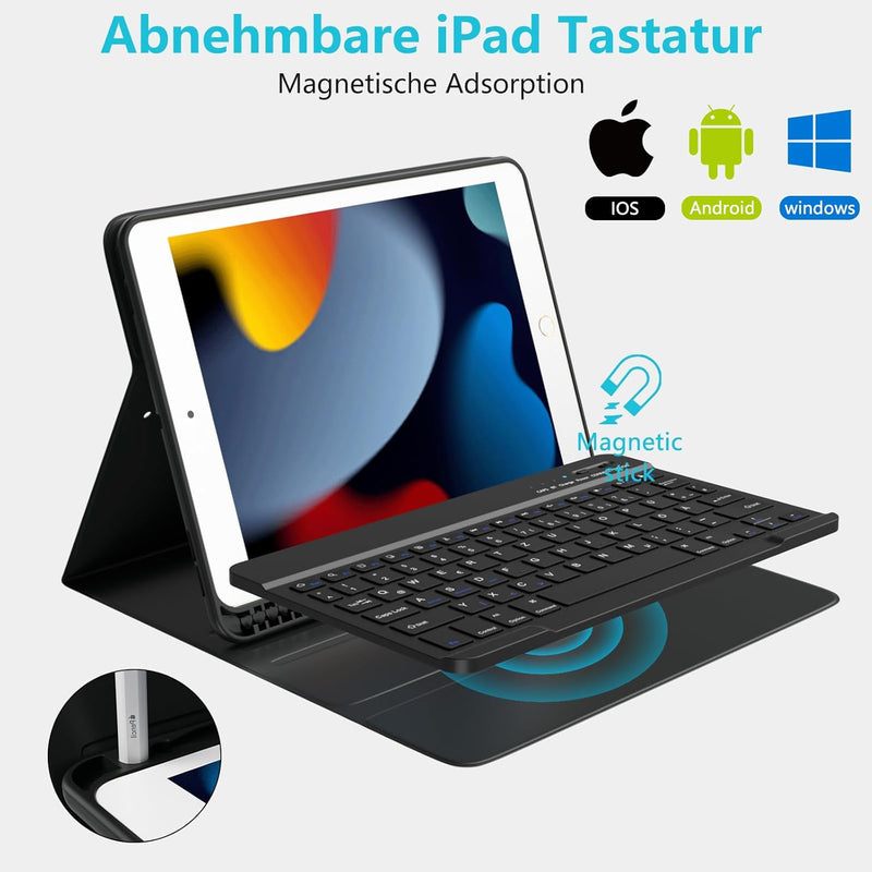 TQQ Tastatur Hülle für iPad 10.2 Zoll (9/8/7 Generation), für iPad Air 3rd und iPad Pro 10.5, Wieder