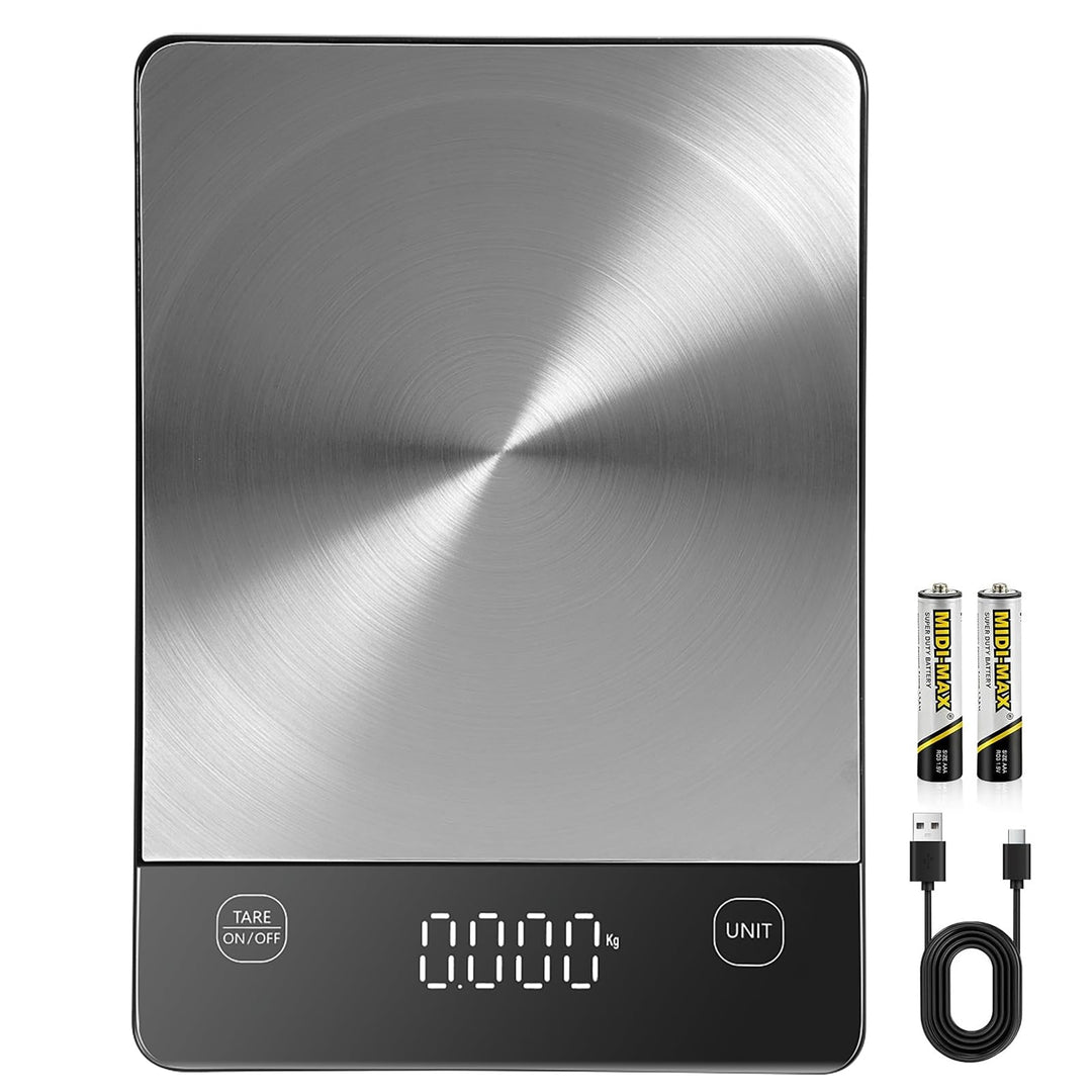 Diyife Grosse Küchenwaage Digital 15kg/1g Wiederaufladbar, 23 X 16 X 2 cm | 6 Einheiten, Gehärtete G