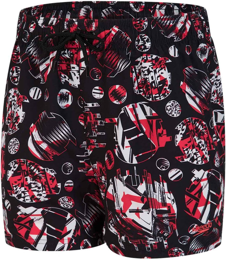 Speedo Jungen Glitchamp Allover 13" Ws Schwimm-Slips XL Schwarz/Lava-rot/Weiss, XL Schwarz/Lava-rot/