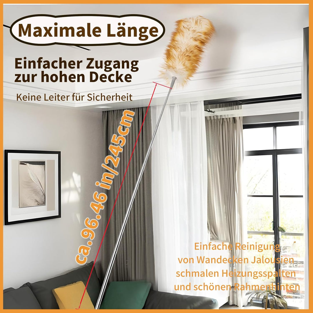 245 cm Staubwedel Lang Ausziehbar Made of Coldformed Aviation Aluminum, Precision Processed and Anod