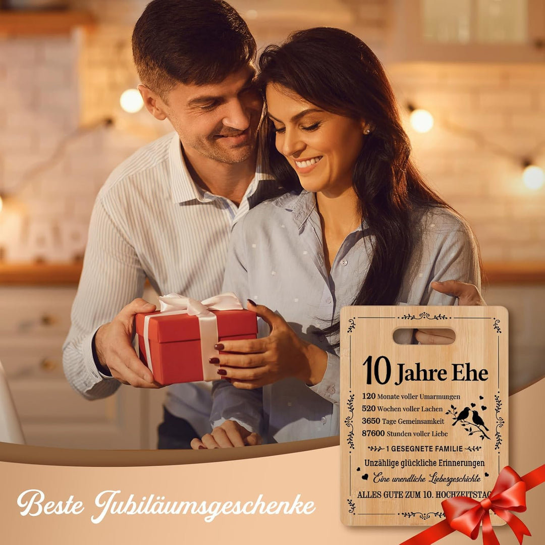 Rosenhochzeit Geschenke, Romantisches Geschenk zum 10. Hochzeitstag, Bambus-Schneidebrett zur Feier