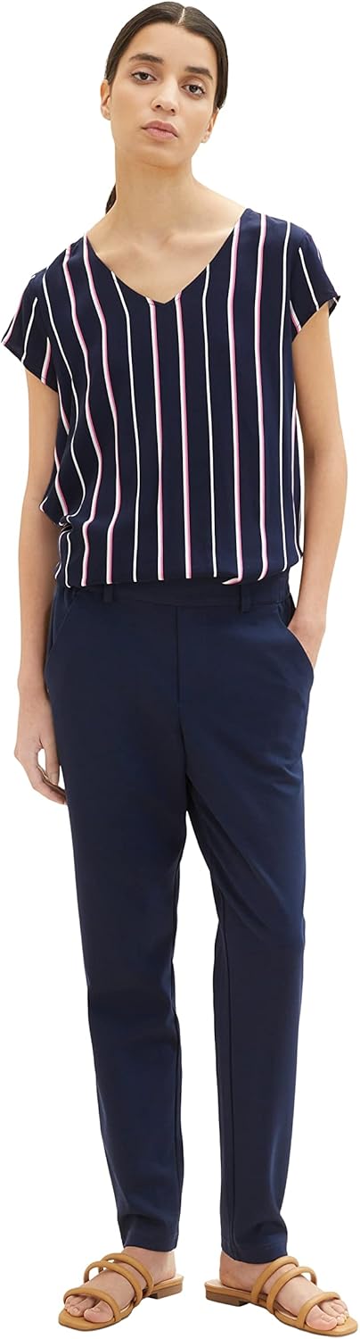 TOM TAILOR Damen Basic Bluse mit V-Ausschnitt 32 32700 - Navy Blouse Stripe, 32 32700 - Navy Blouse