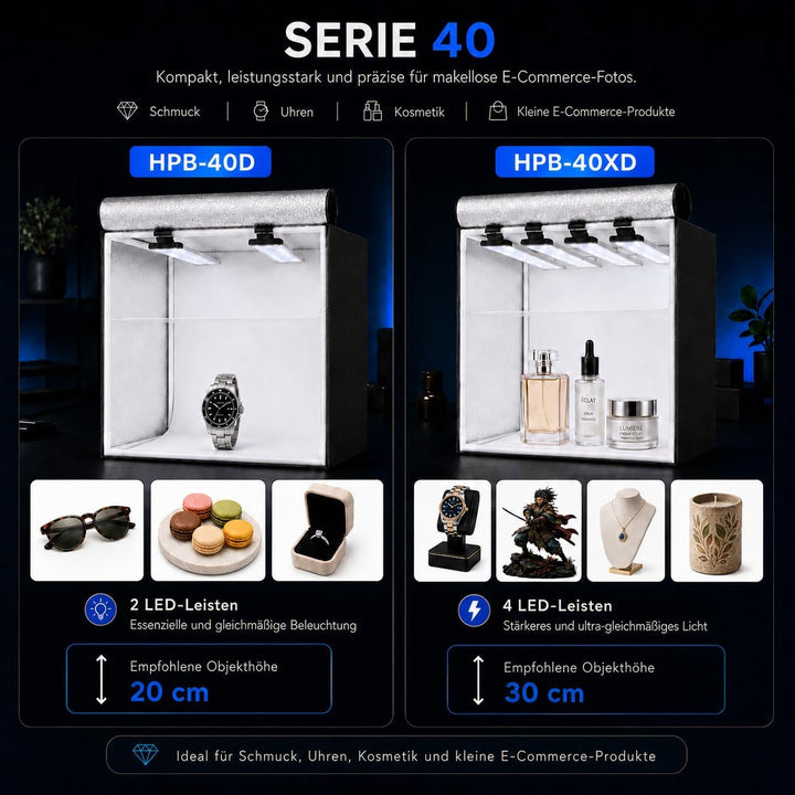 HAVOX - Fotostudio HPB-40XD - Masse 40x40x40cm - 4X Dimmbare LED-Beleuchtung Tageslicht 5500k - 26,0