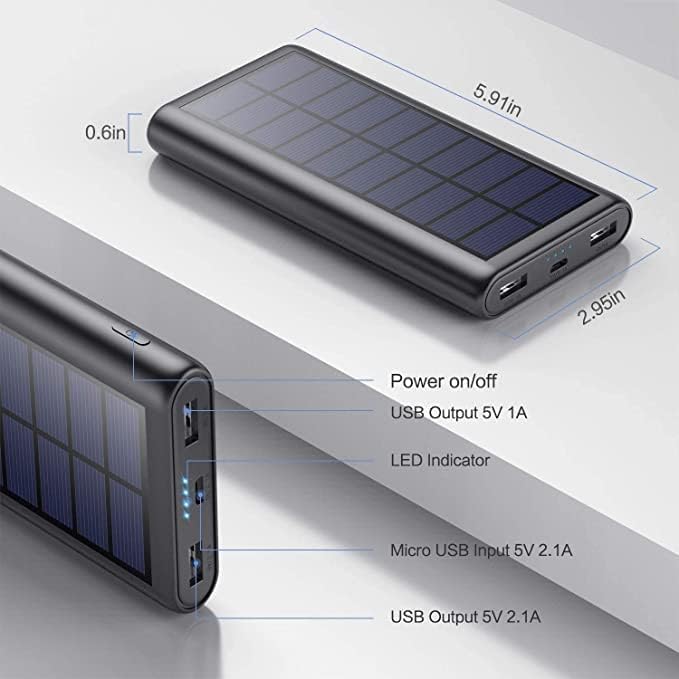 Solar Powerbank 26800mAh, USB C Power Bank Tragbares Solarladegerät, 15W PD3.0A Schnellladung Extern