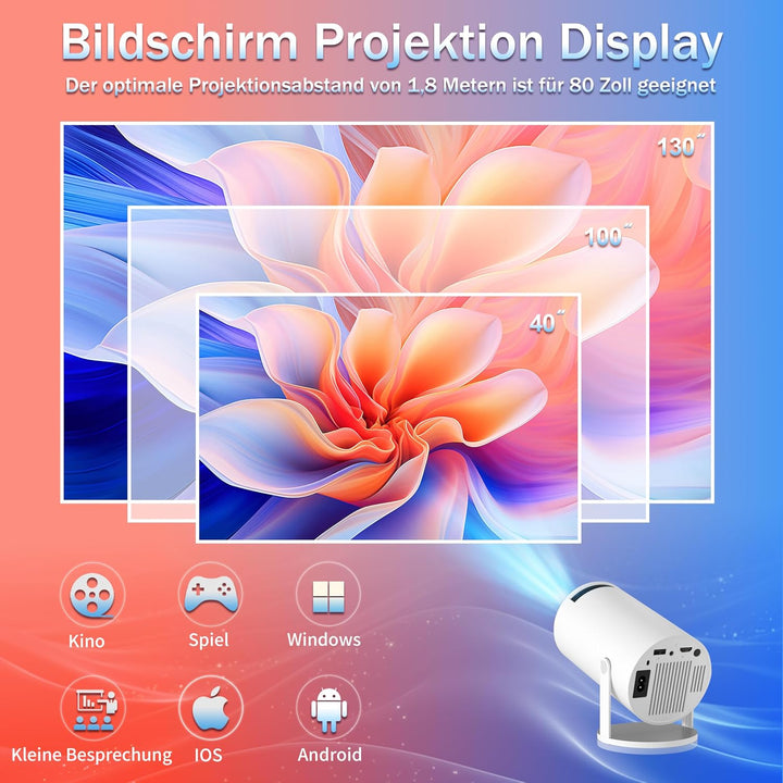 Projector 4K Unterstützt 1080P Full HD Mini Beamer with WiFi 6 mit BT 5.2, Beamer Klein Eingebaute A