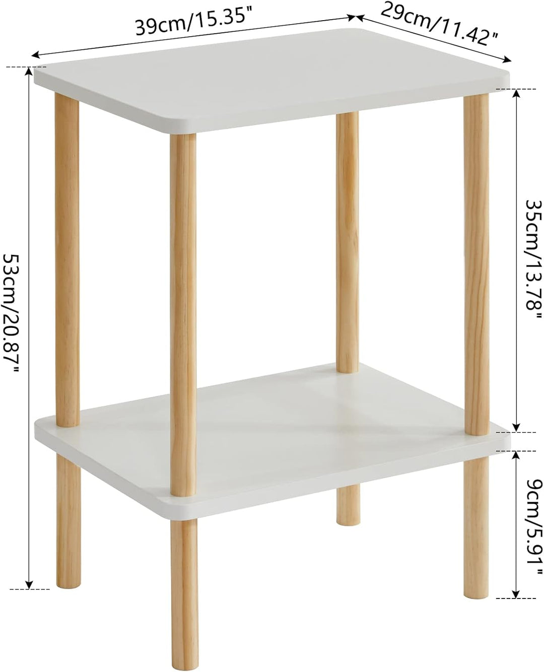 IBUYKE Holz Beistelltisch, Nachttische mit 2 Ebenen, 39x29x53cm, Couchtisch, Sofatisch, für Schlafzi