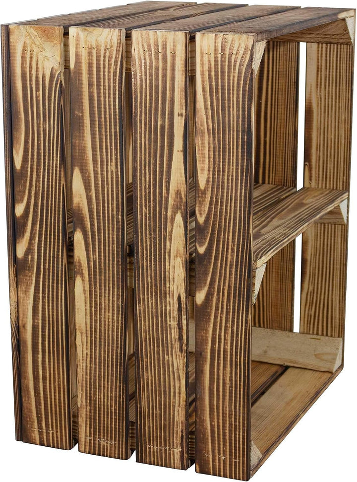Sparset Obstkisten mit Zwischenbrett – geflammt – Holzkisten als Schuhregal 50x30x40cm Weinkisten Ho