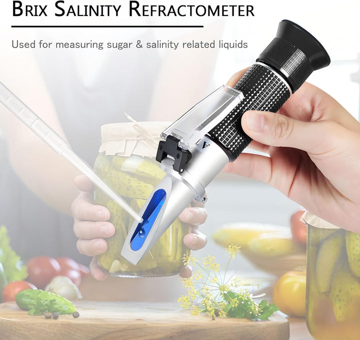 2-in-1 Brix- und Salzgehaltsrefraktometer für Zucker- und Salzmessung, ideal für Küche, Landwirtscha
