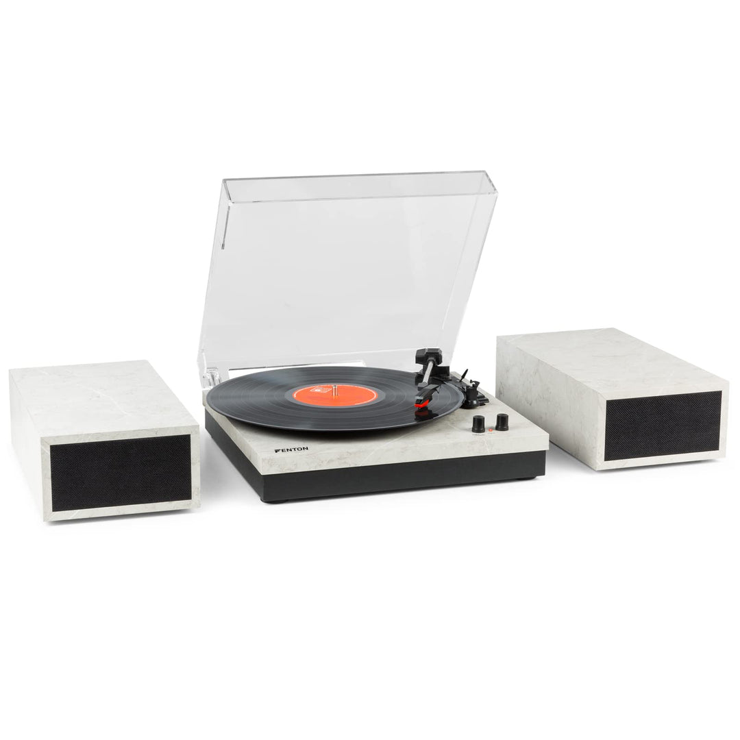 Fenton RP165M Bluetooth Plattenspieler mit Lautsprecher, Schallplattenspieler, Abdeckhaube, Auto Sto