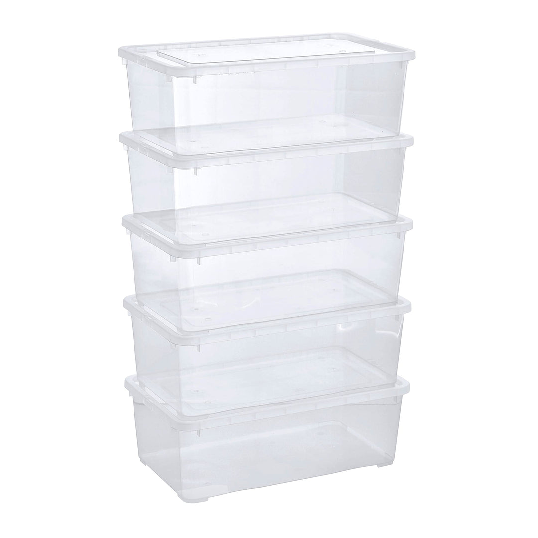 Grizzly Aufbewahrungsboxen 5 x 5 L mit Deckel transparent - Klarsichtboxen stapelbar mit Belüftung 5