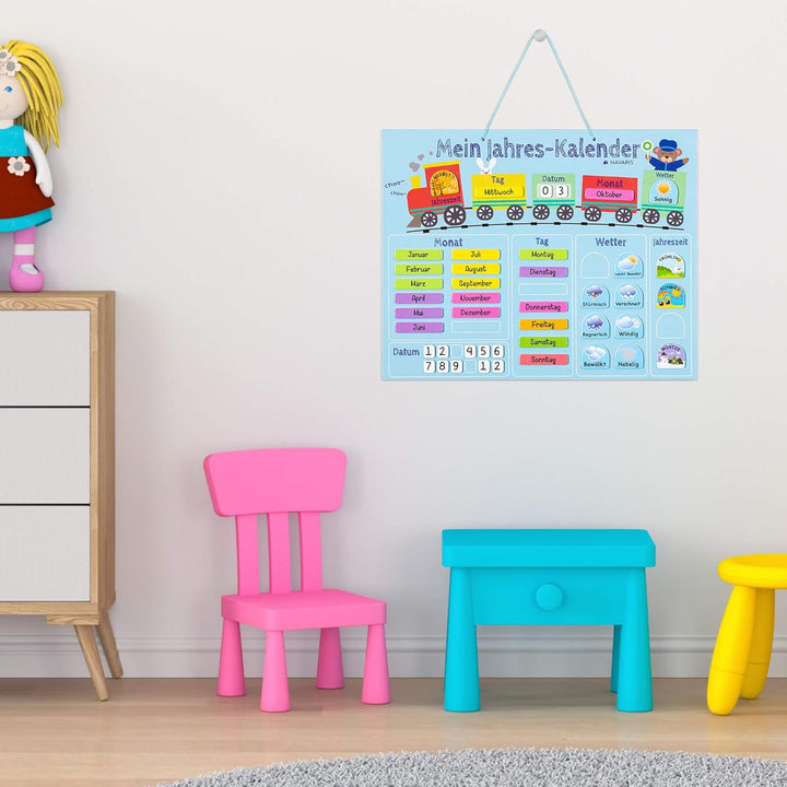 Navaris Kalender Tafel für Kinder - Lerntafel Jahreszeiten Uhr - Magnet Spiel Lernuhr - Kinderkalend