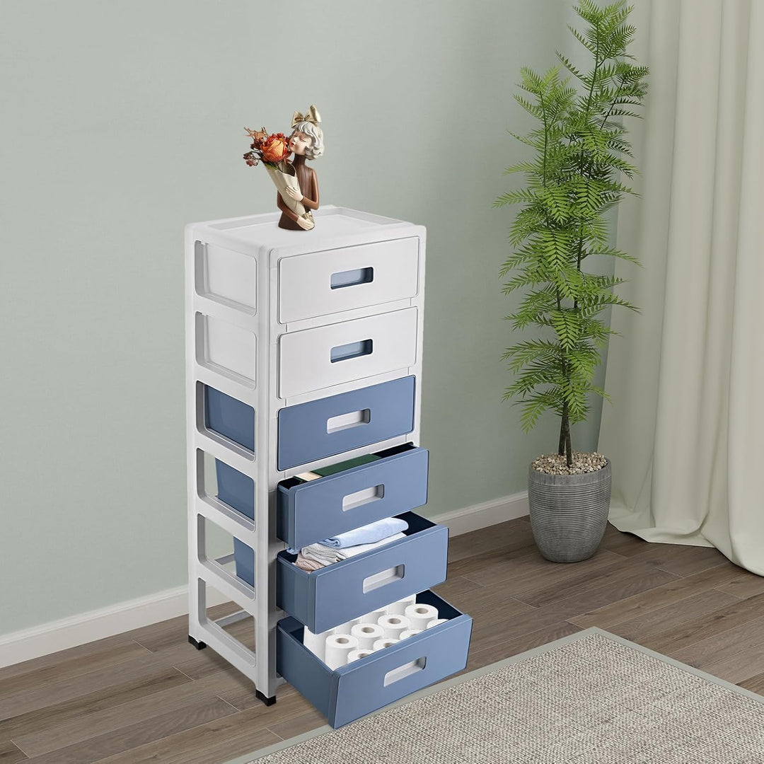 Schubladenschrank 6 Schubladen 35cm Breite｜Plastik Aufbewahrungsbox mit Rollen &amp; Griffen｜Stapelbarer
