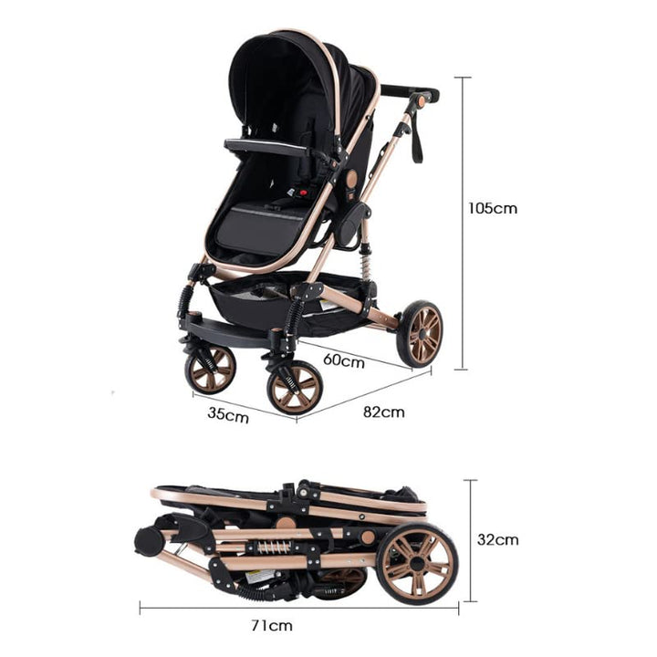 YAZOCO kinderwagen 3 in 1 Buggy Babybett Komplett Set Einem Klick Zusammenklappbarer Kinderwagen, Ko