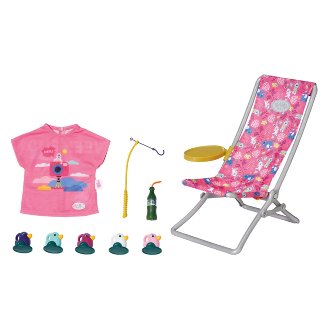 Zapf Creation 832790 BABY born Weekend Fischen - Puppenzubehör Angel-Set mit bunt bedruckten Liegest