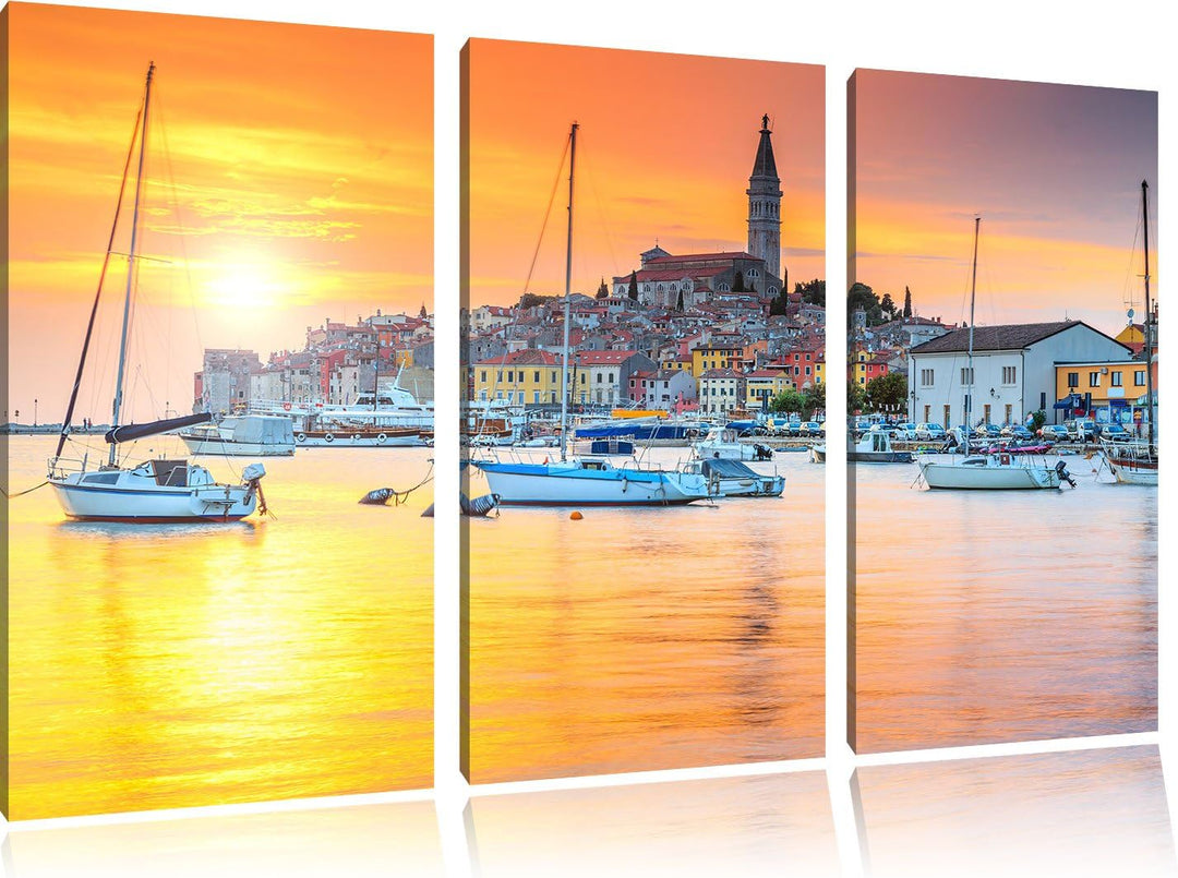 Pixxprint Kroatische Hafenstadt als Leinwandbild | Grösse: 3 Teilig (120x80) | Wandbild| Kunstdruck