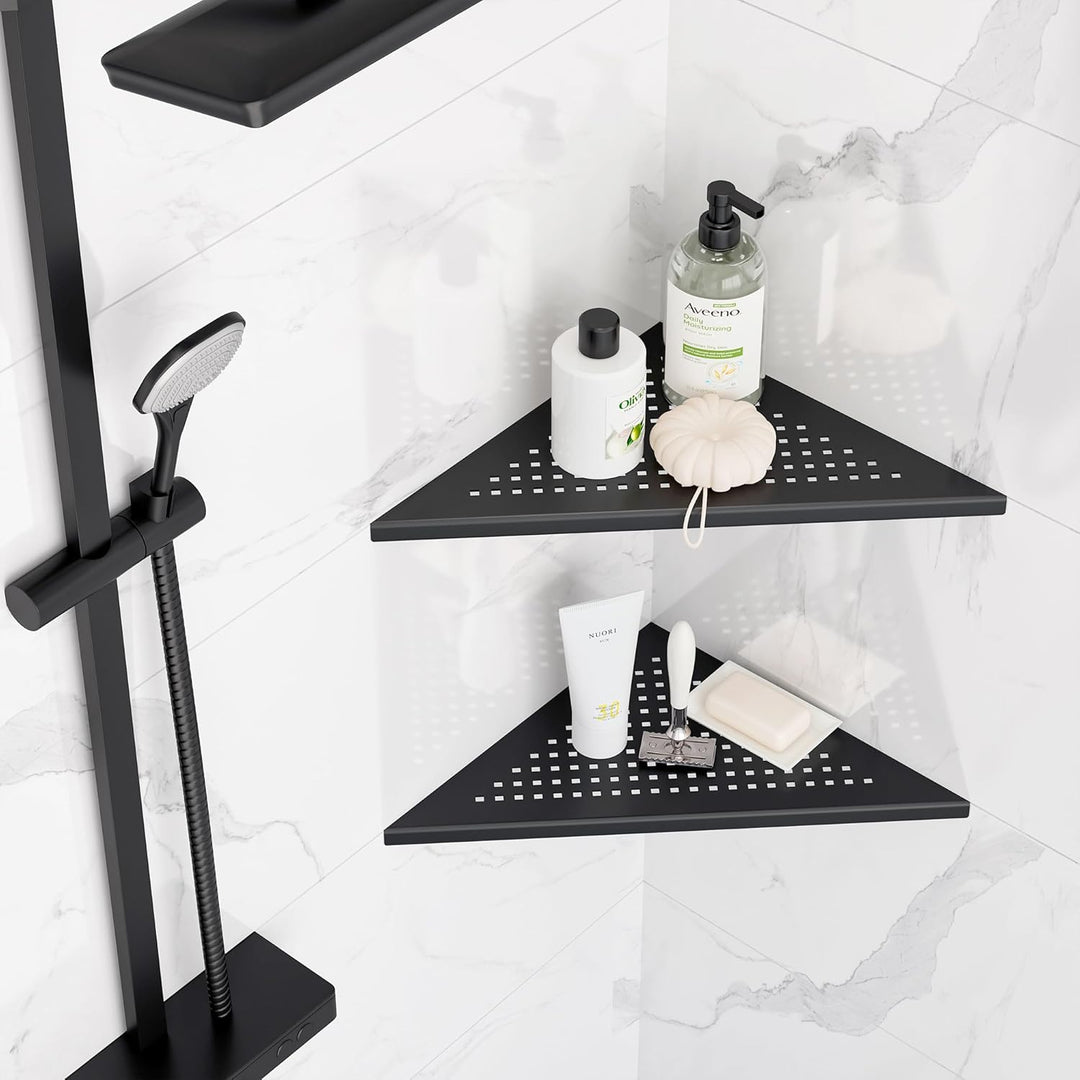 Neodrain Duschregal Ecke Edelstahl 304 Duschablage Schwarz Eingebautes Duschkorb Halterung für Bad,